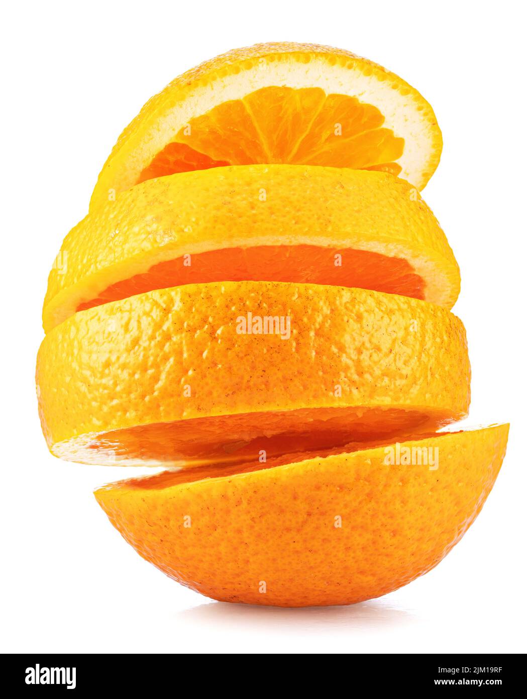 Sliced orange fruit isolated on white background. Stock Photo
