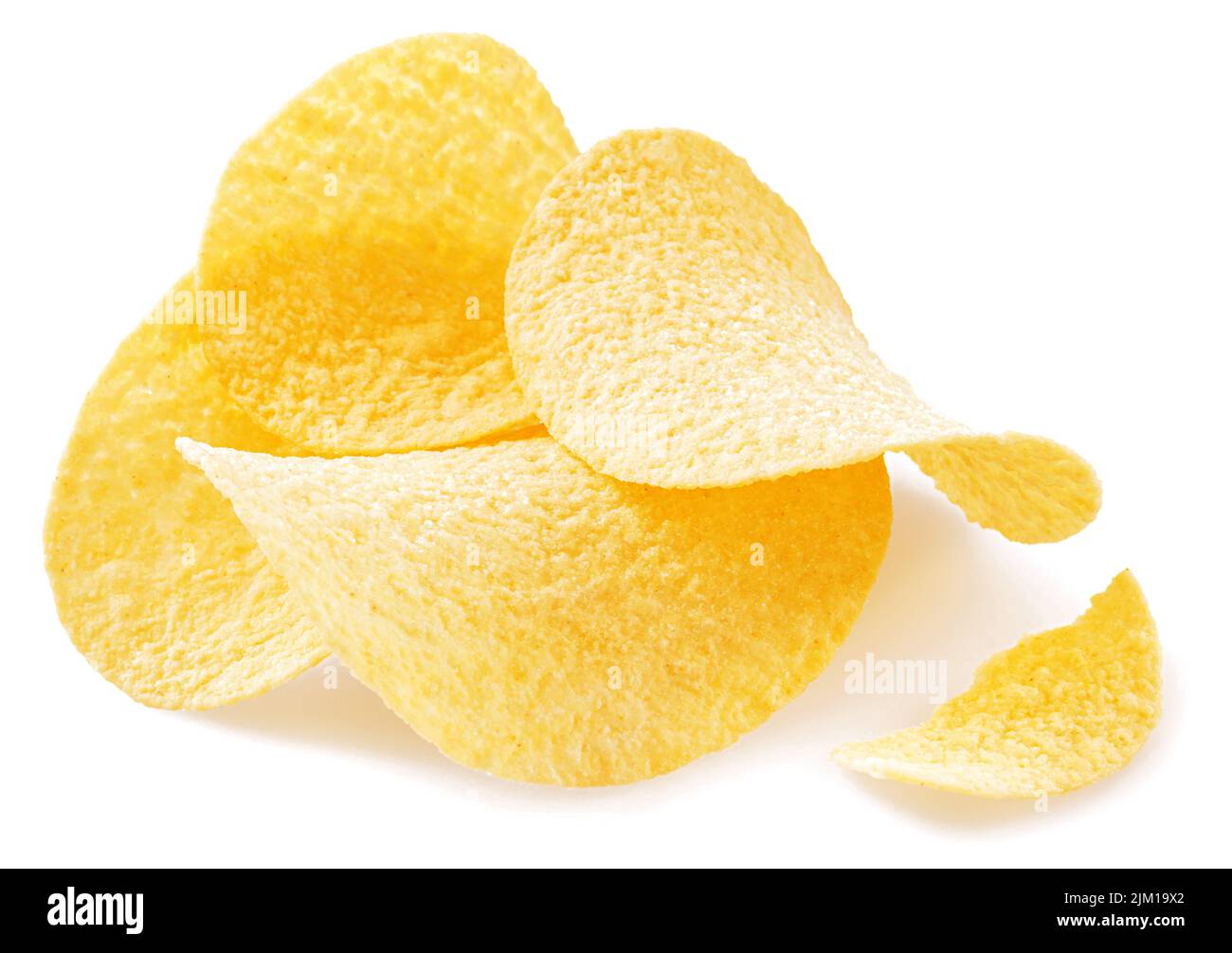 Delicious potato chips isolated on white background. Stock Photo