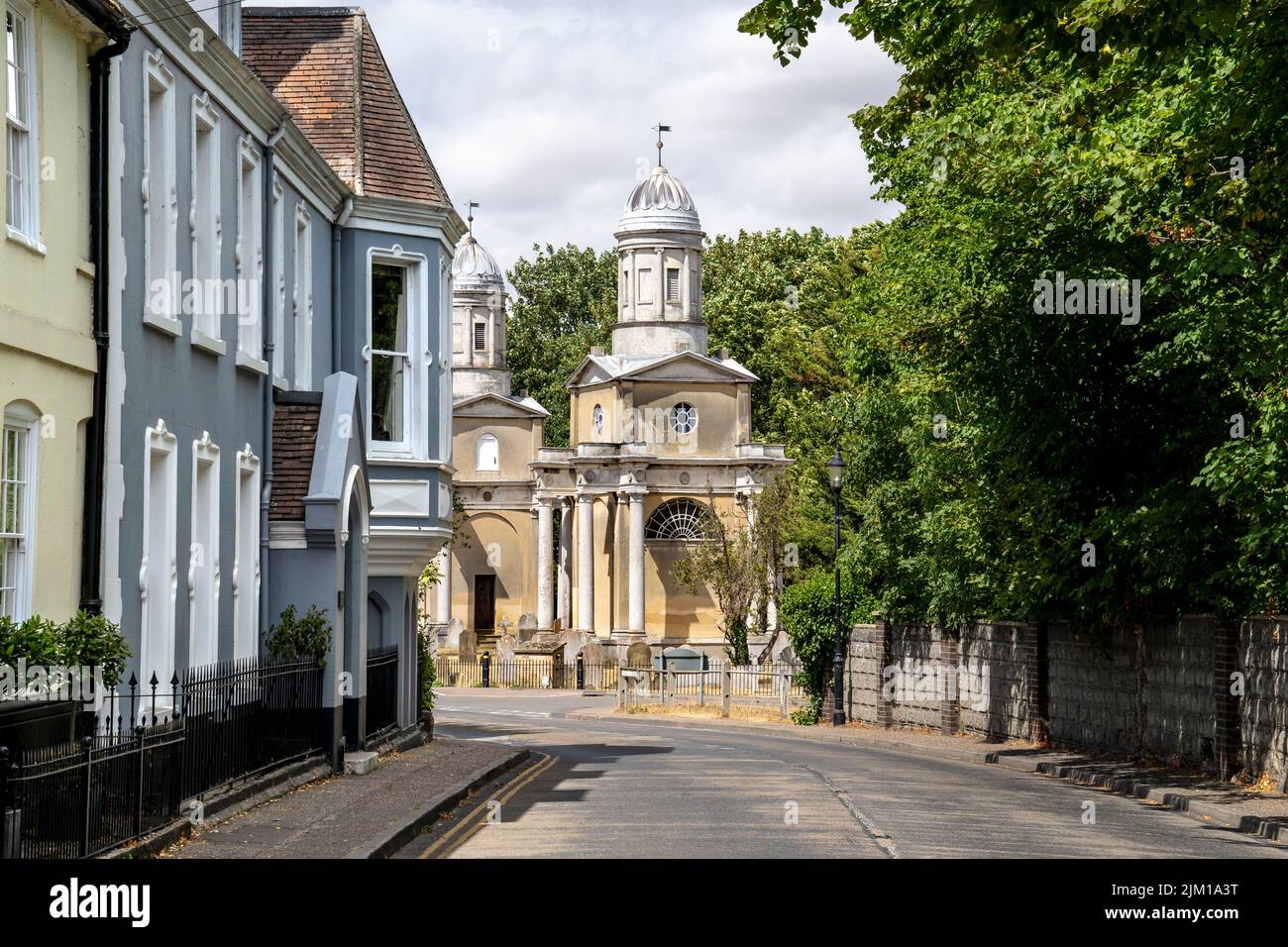 MISTLEY HIGH STREET SHOWING THE TWIN TOWERS DESIGNED BY ADAM ROBERT Stock Photo