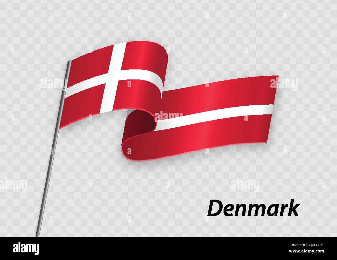 Waving flag of Denmark on flagpole. Template for independence day design Stock Vector