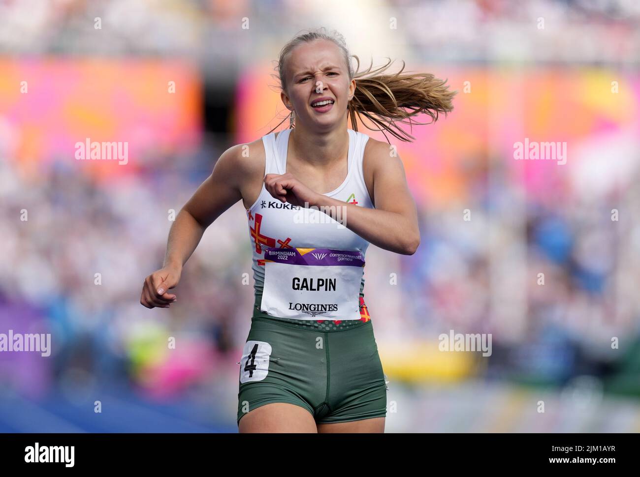 Guernsey's Abi Galpin in action during heat three of the first round of the Women's 100 metres at Alexander Stadium on day seven of the 2022 Commonwealth Games in Birmingham. Picture date: Thursday August 4, 2022. Stock Photo