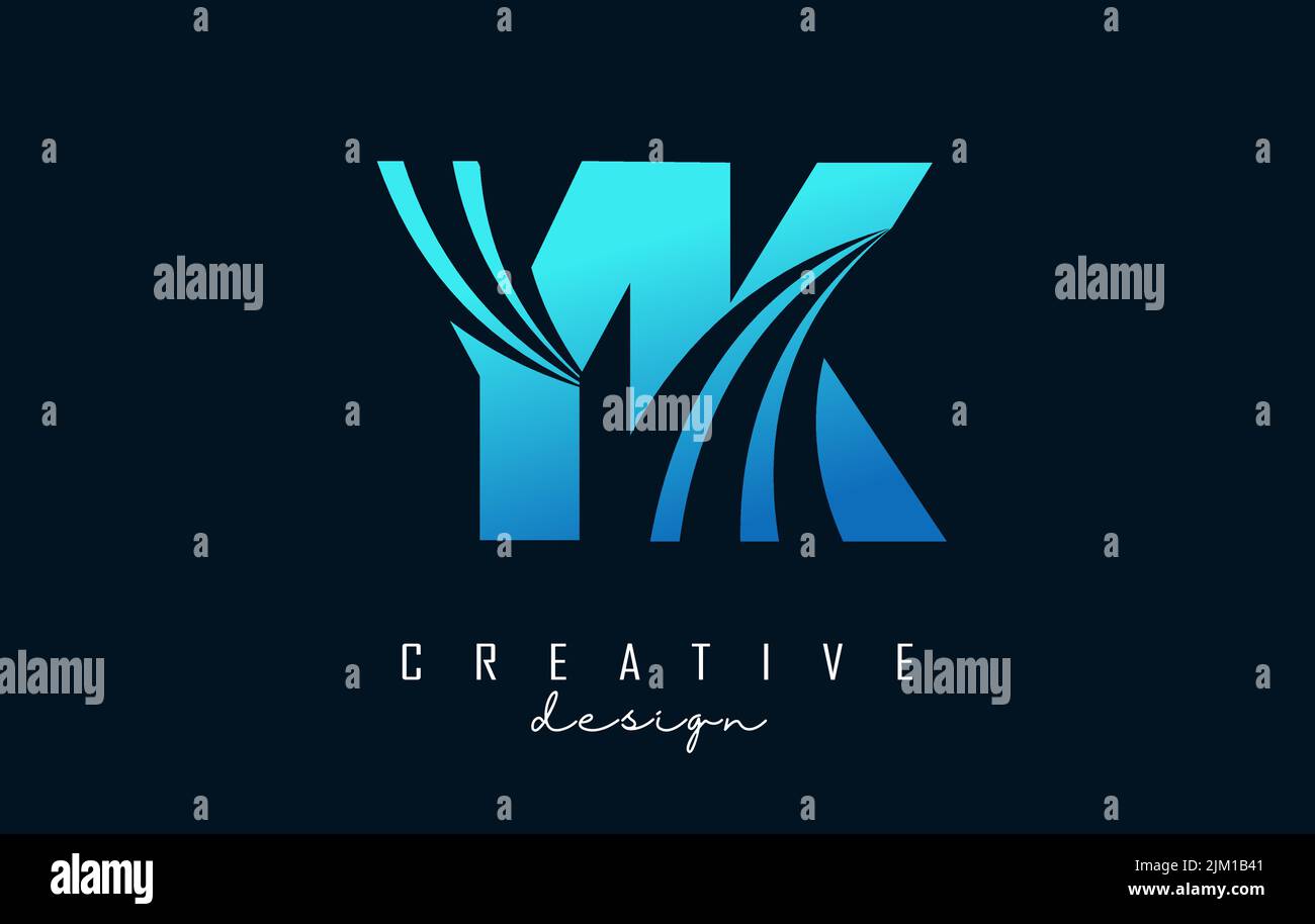 Creative blue letter Yk y k logo with leading lines and road concept ...