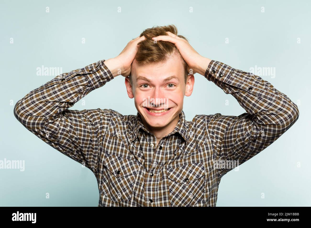 happy smile excited thrilled ecstatic man emotion Stock Photo