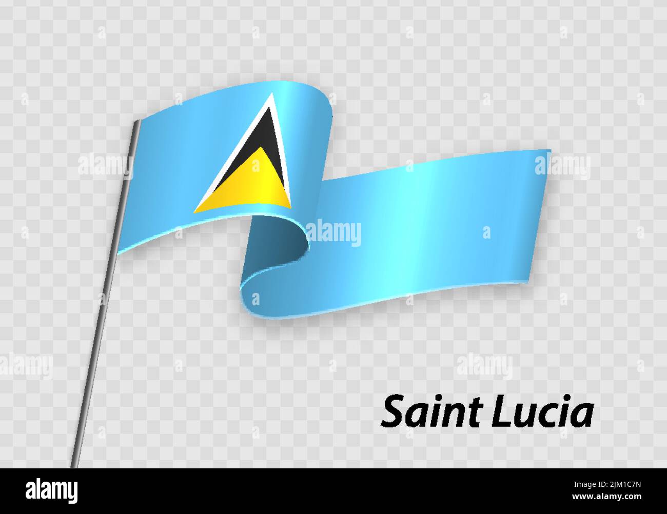 Waving flag of Saint Lucia on flagpole. Template for independence day design Stock Vector