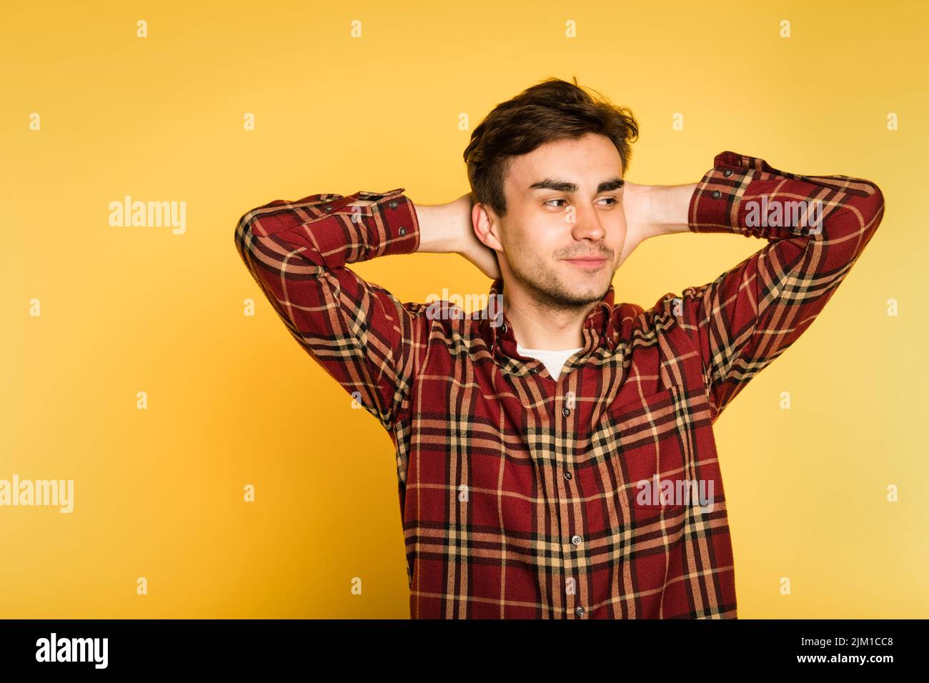 relaxed laid back man head smiling mysteriously Stock Photo Alamy
