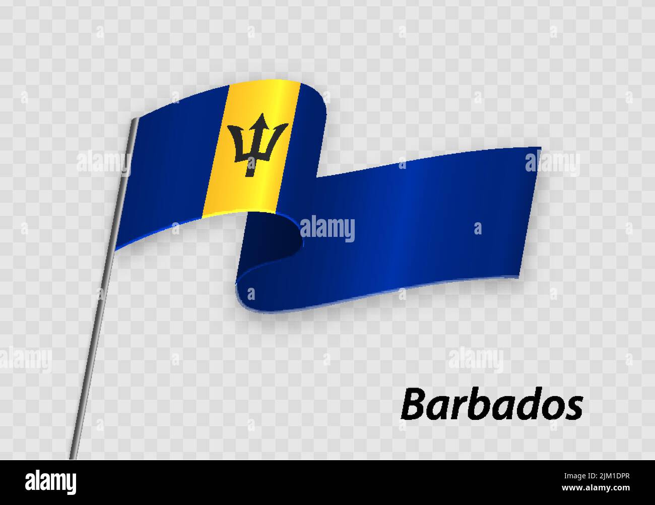 Waving flag of Barbados on flagpole. Template for independence day design Stock Vector