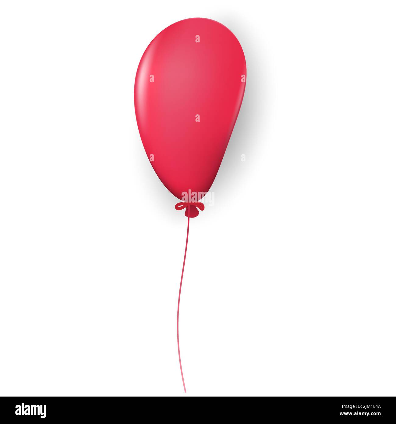 Red elongated balloon with highlights and shadow on rope isolated on ...