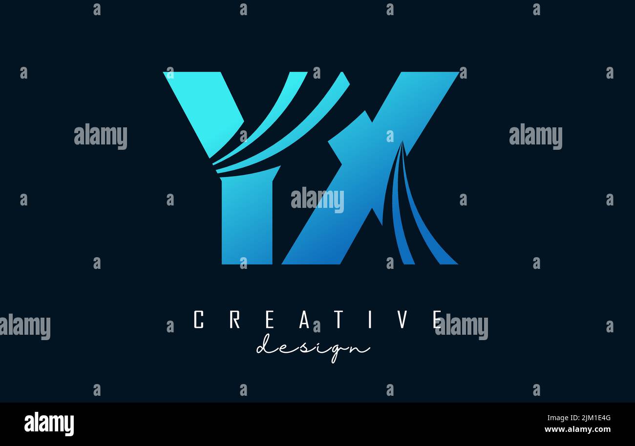 Creative blue letter YX y x logo with leading lines and road concept ...