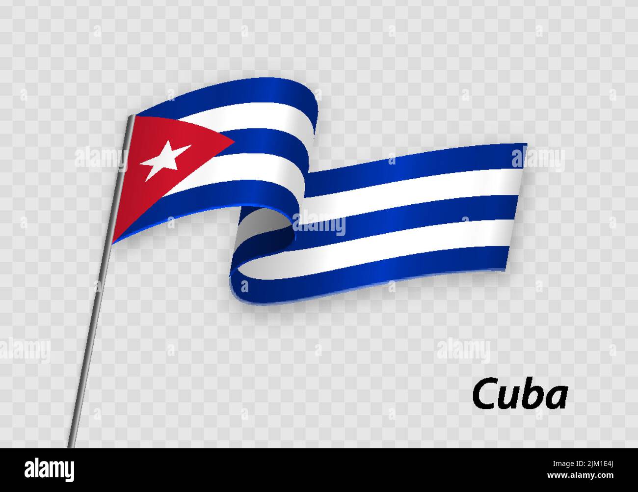 Waving flag of Cuba on flagpole. Template for independence day design Stock Vector