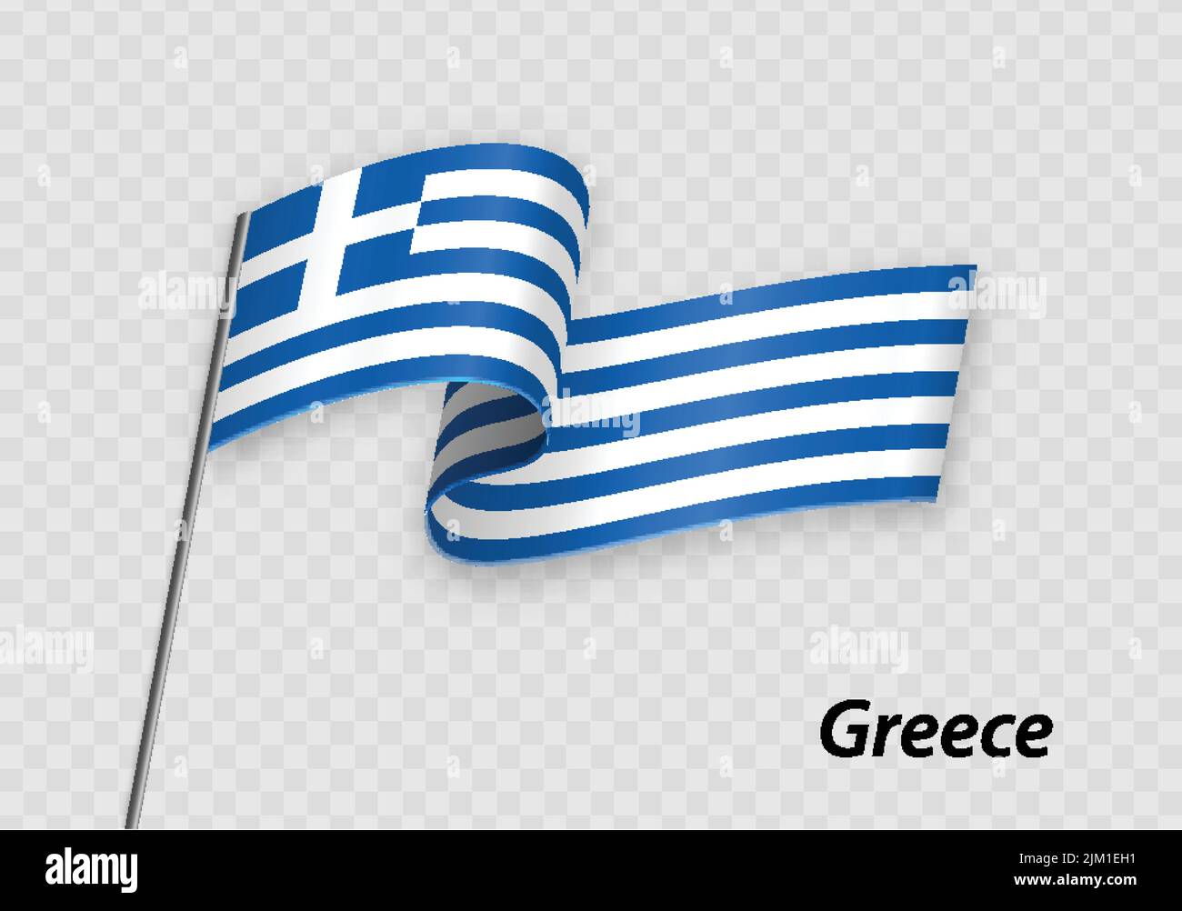 Waving flag of Greece on flagpole. Template for independence day design Stock Vector