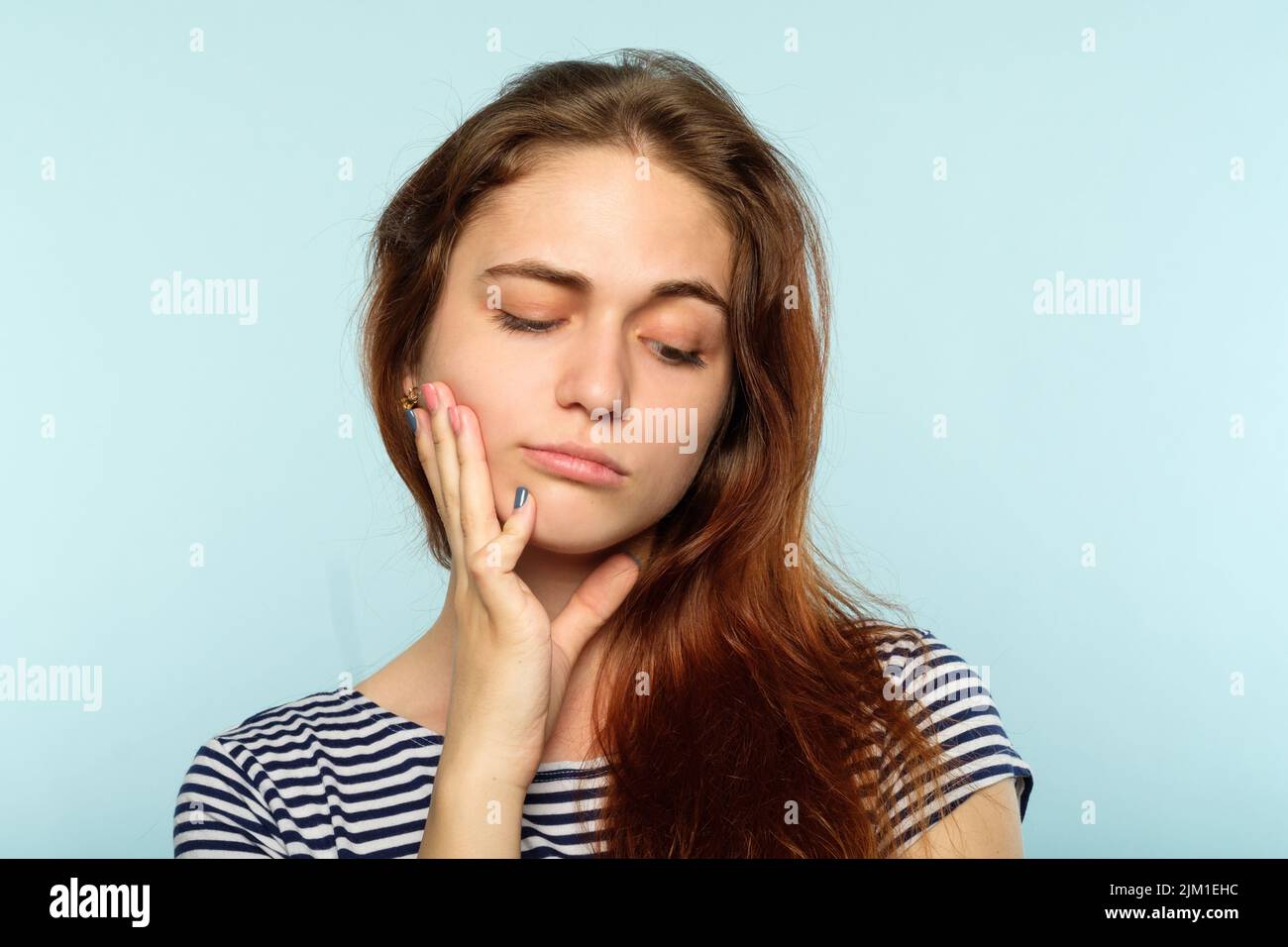 facial expression mood bored indifferent woman Stock Photo