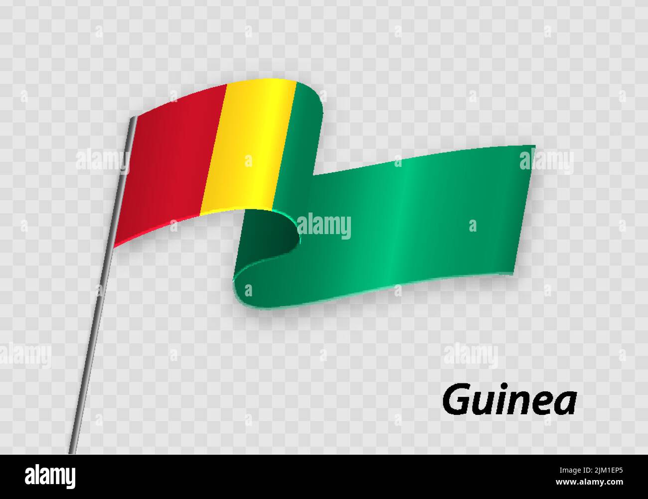 Waving flag of Guinea on flagpole. Template for independence day design Stock Vector