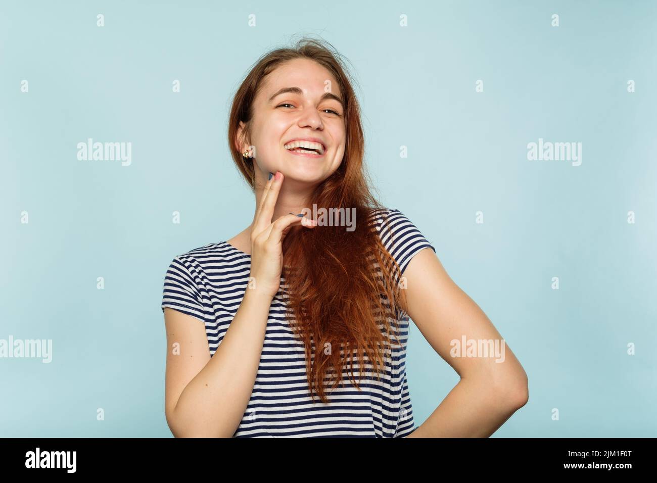 emotion face happy smiling joyful delighted woman Stock Photo - Alamy