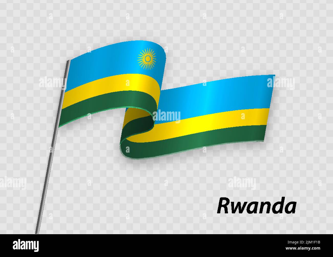 Waving flag of Rwanda on flagpole. Template for independence day design Stock Vector