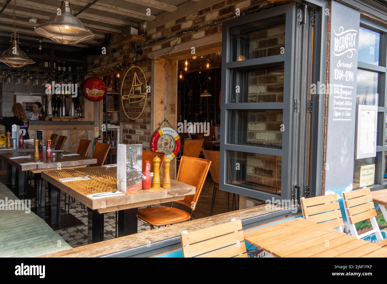 Dodgin's Yard restaurant on the Fish Quay in North Shields, UK, serving