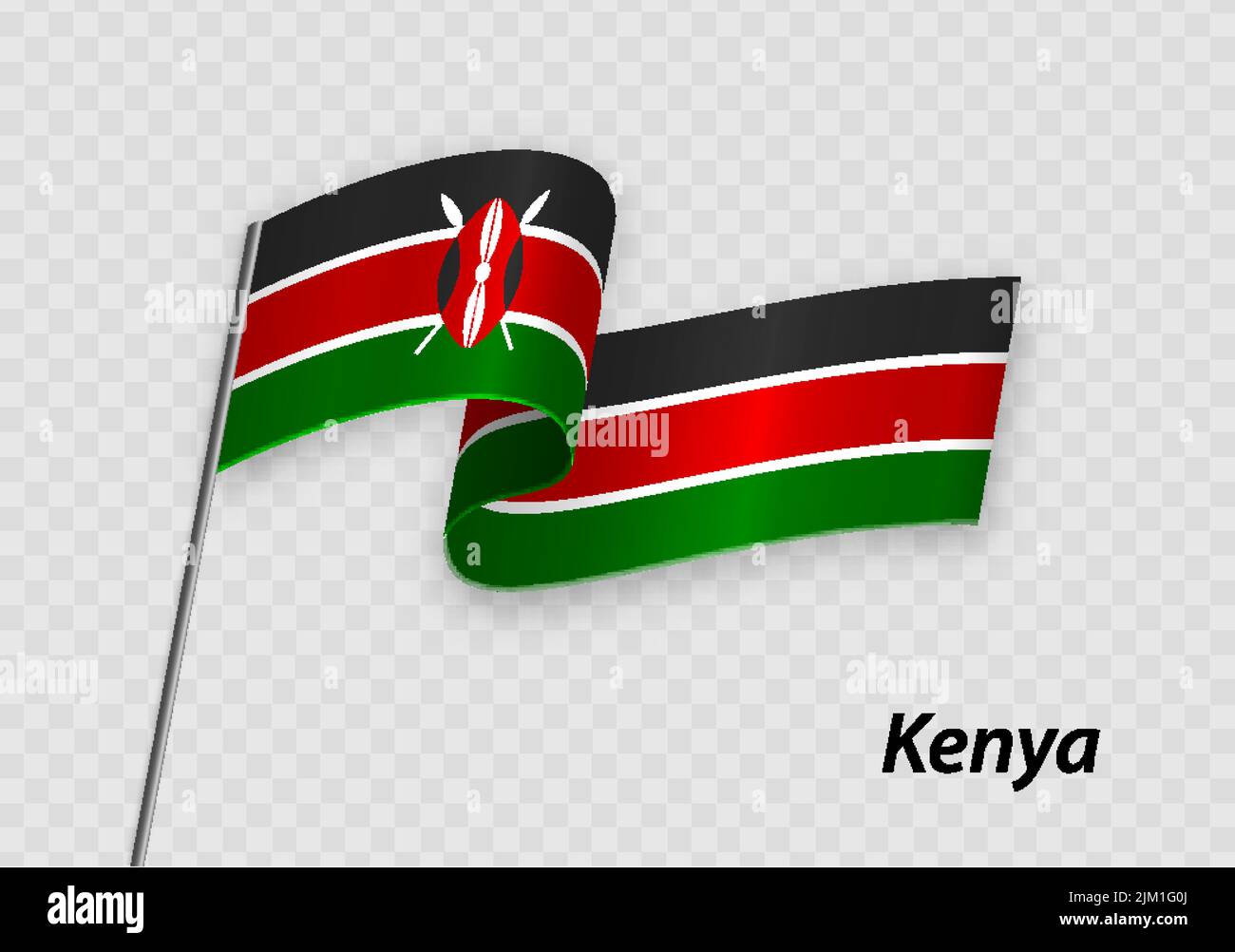 Waving flag of Kenya on flagpole. Template for independence day design Stock Vector