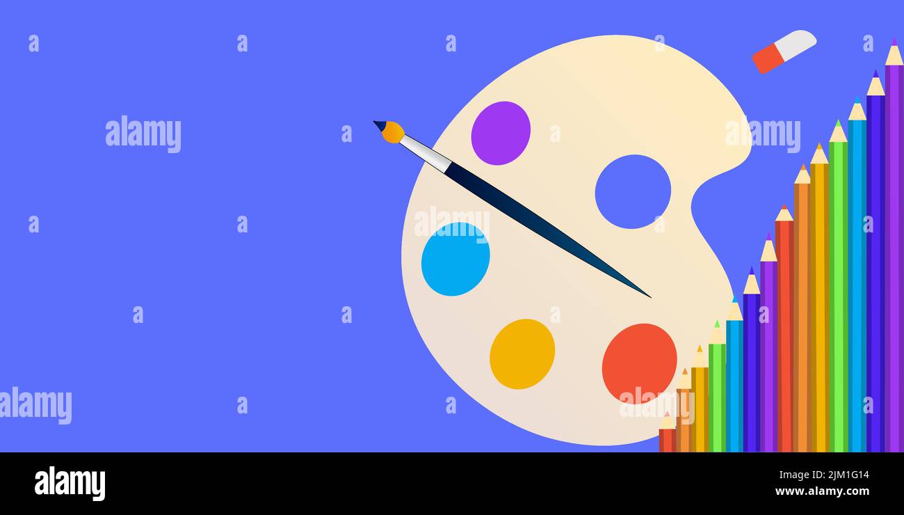 Multicolor watercolor paint box vector illustration. Blue background