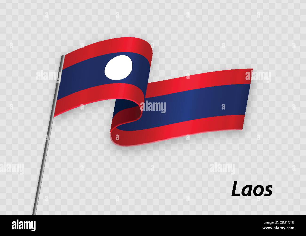 Waving flag of Laos on flagpole. Template for independence day design Stock Vector