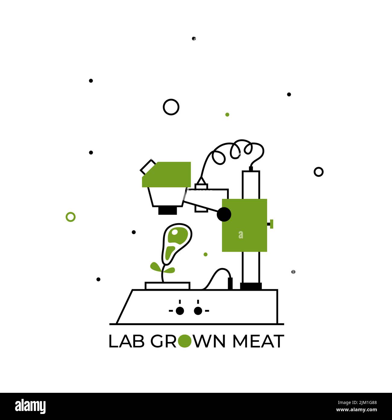 Vector illustration. The concept of plant based meat grown in laboratory. With concern for the planet and love for animals. Stock Vector