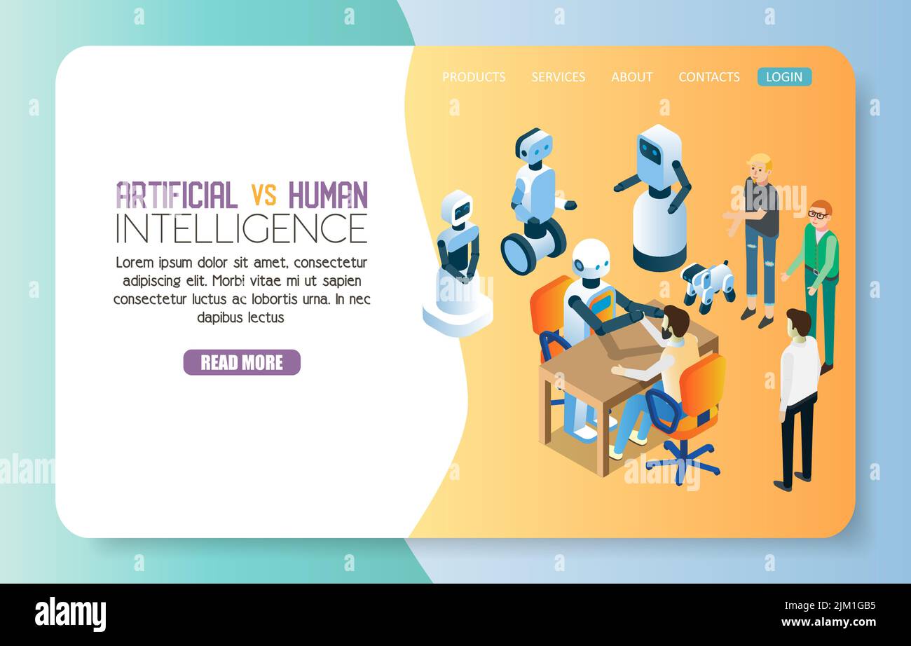 Artificial intelligence vs human landing page website template. Vector ...