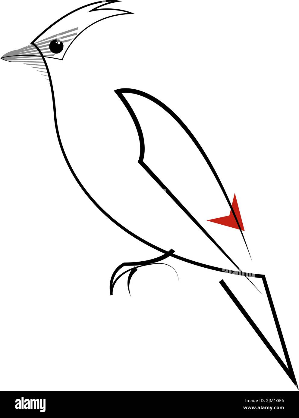 Waxwing bird minimalist line style vector illustration. Isolated on white background. Stock Vector