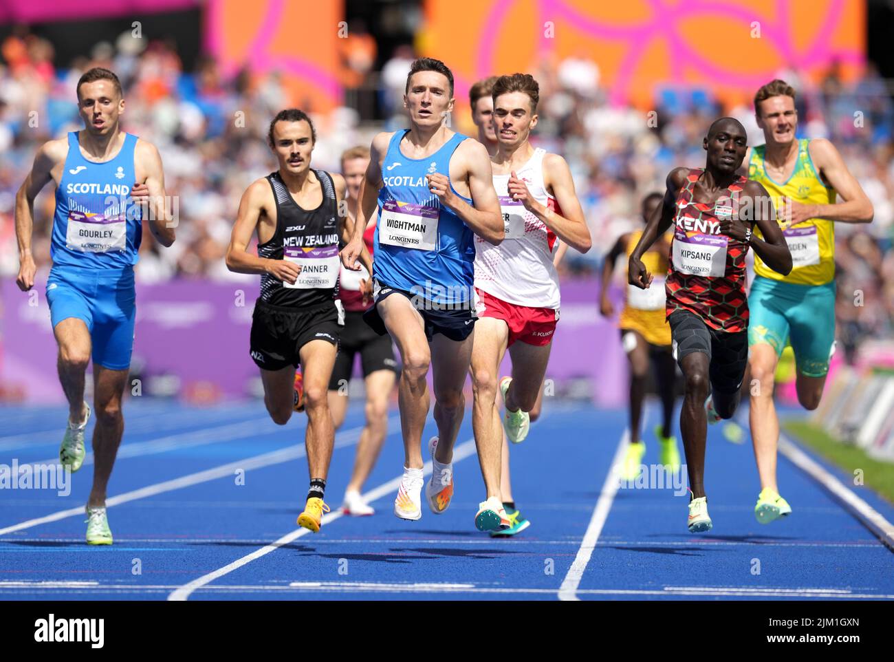 Scotland's Jake Wightman (centre) in action during the second heat the Men's 1500 metres round one at Alexander Stadium on day seven of the 2022 Commonwealth Games in Birmingham. Picture date: Thursday August 4, 2022. Stock Photo