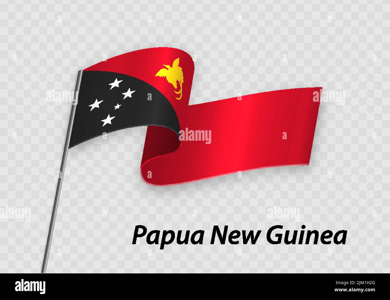 Waving flag of Papua New Guinea on flagpole. Template for independence day design Stock Vector