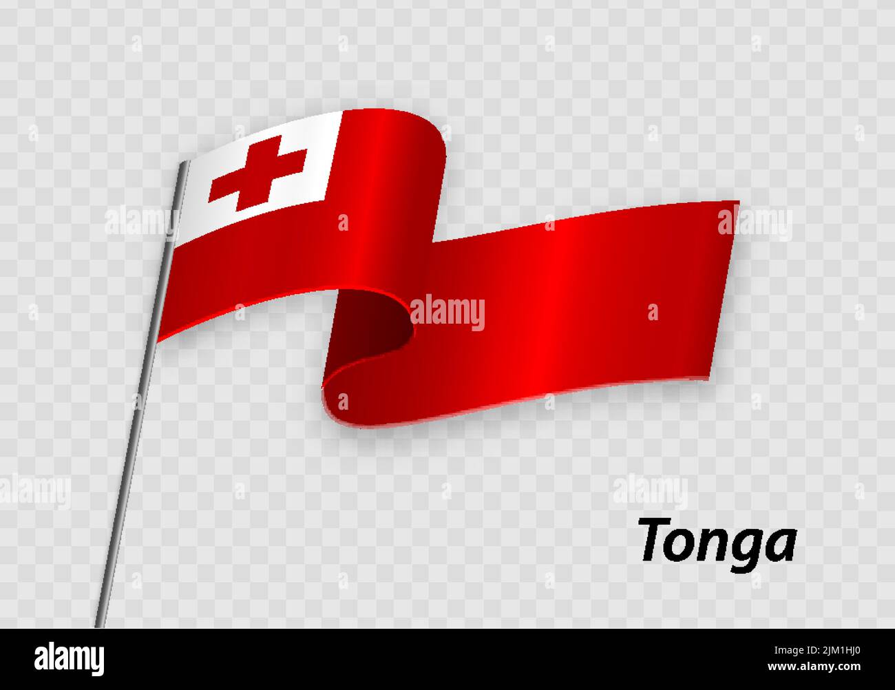 Waving flag of Tonga on flagpole. Template for independence day design Stock Vector
