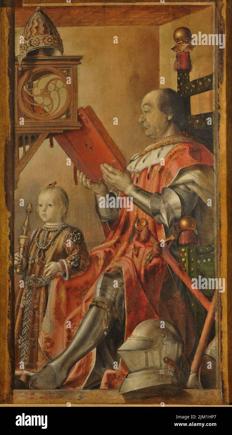 Portrait of Federico da Montefeltro with His Son Guidobaldo. Museum: Galleria nazionale delle Marche, Urbino. Author: PEDRO BERRUGUETE. Stock Photo