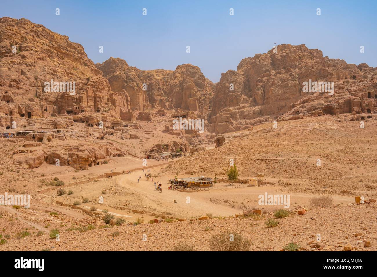 Looking towards the street of Facades in Petra Jordan. Stock Photo