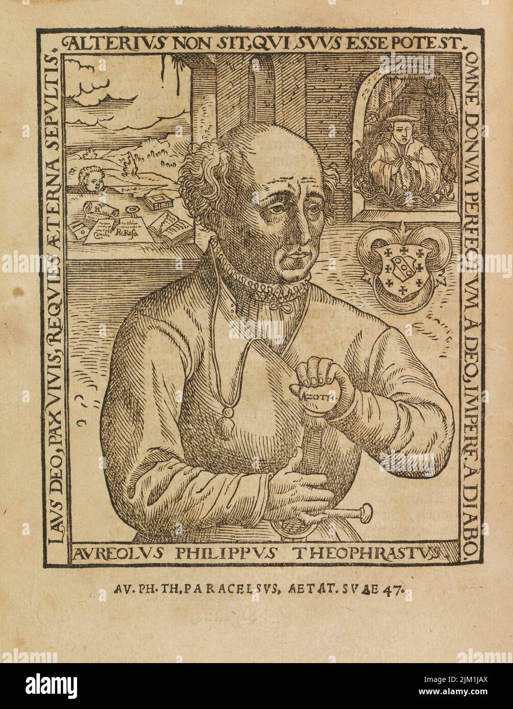 Philippus Theophrastus Aureolus Bombastus von Hohenheim (Paracelsus). Museum: PRIVATE COLLECTION. Author: AUGUSTIN HIRSCHVOGEL. Stock Photo