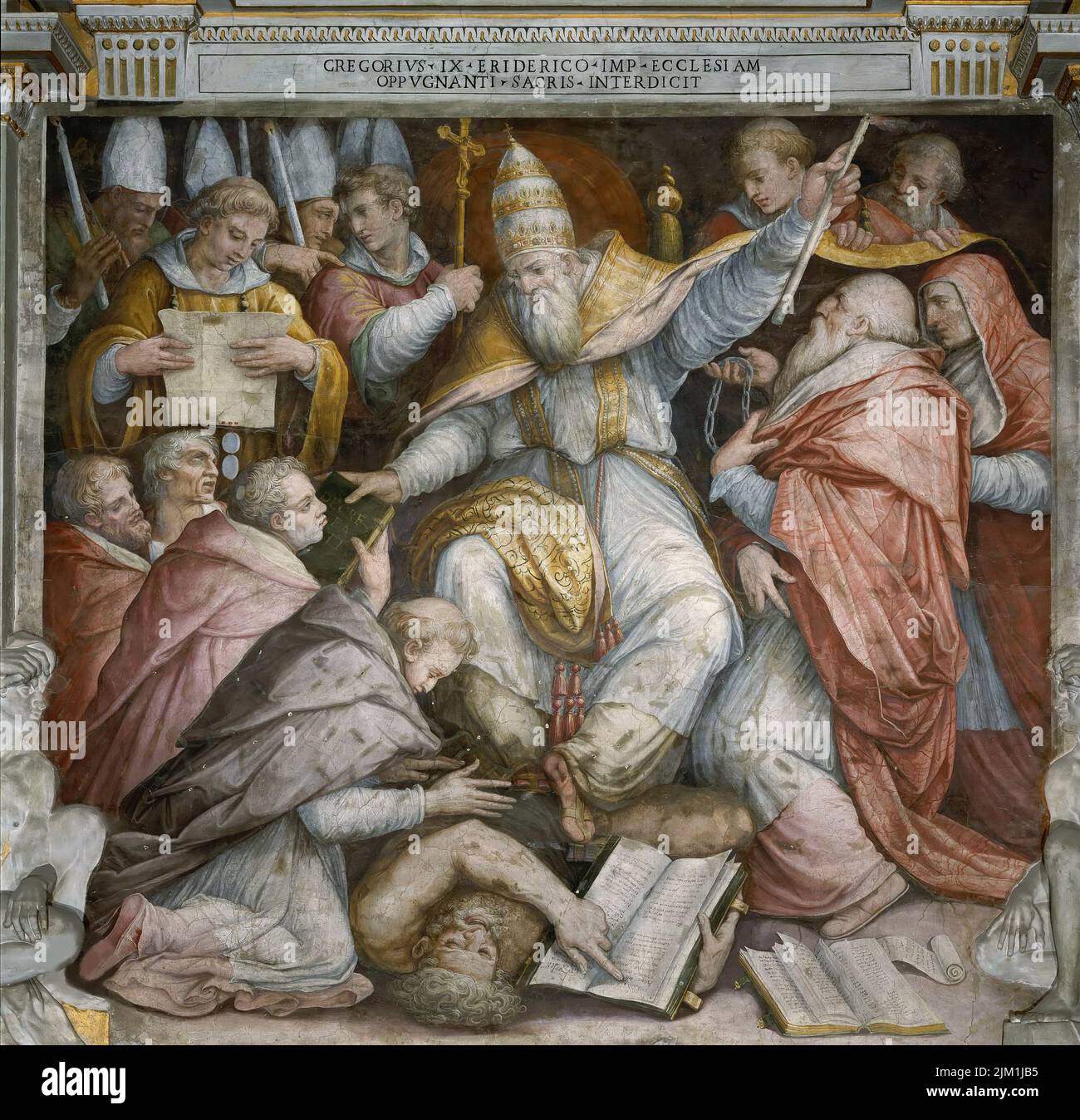 The Excommunication of Frederick II by Pope Gregory IX. Museum: Apostolic Palace, Vatican. Author: GIORGIO VASARI. Stock Photo