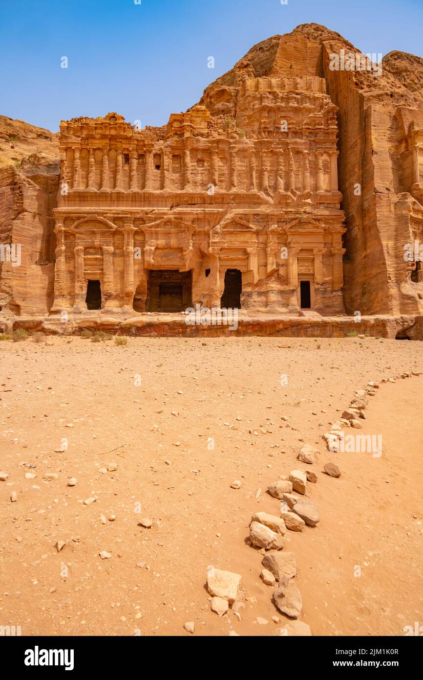 Looking towards the Royal Tombs in Petra Jordan Stock Photo