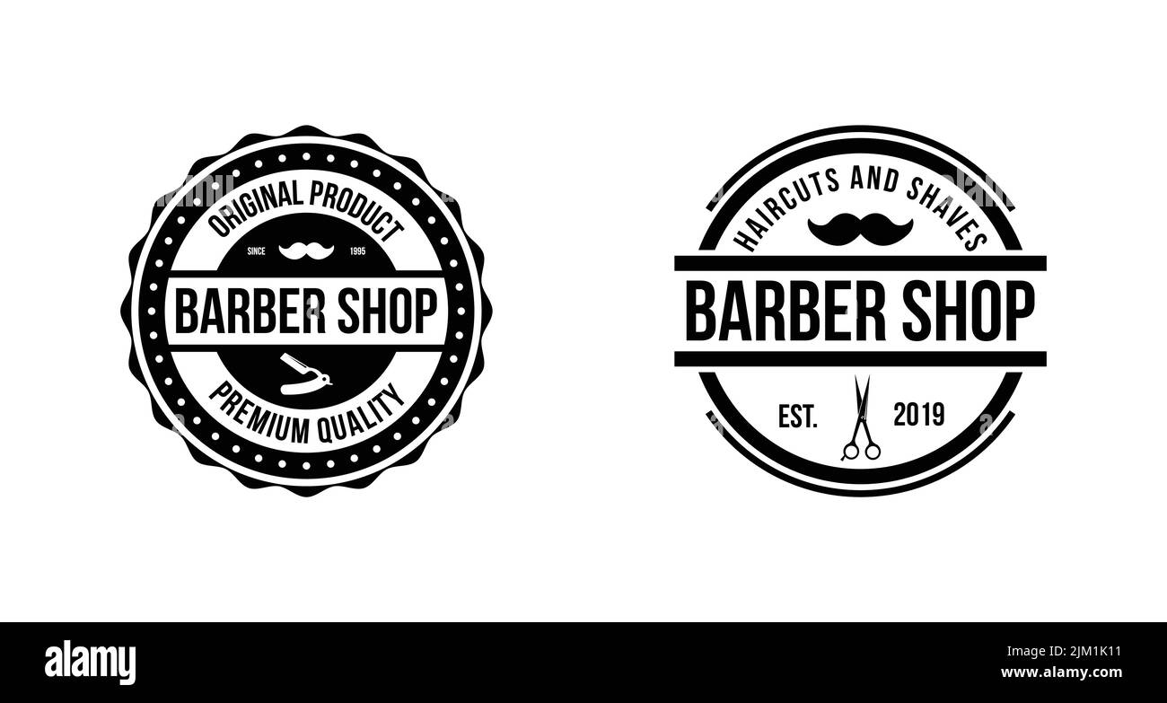 a logo design for barber shop in a circle with moustache and scissors Stock Vector
