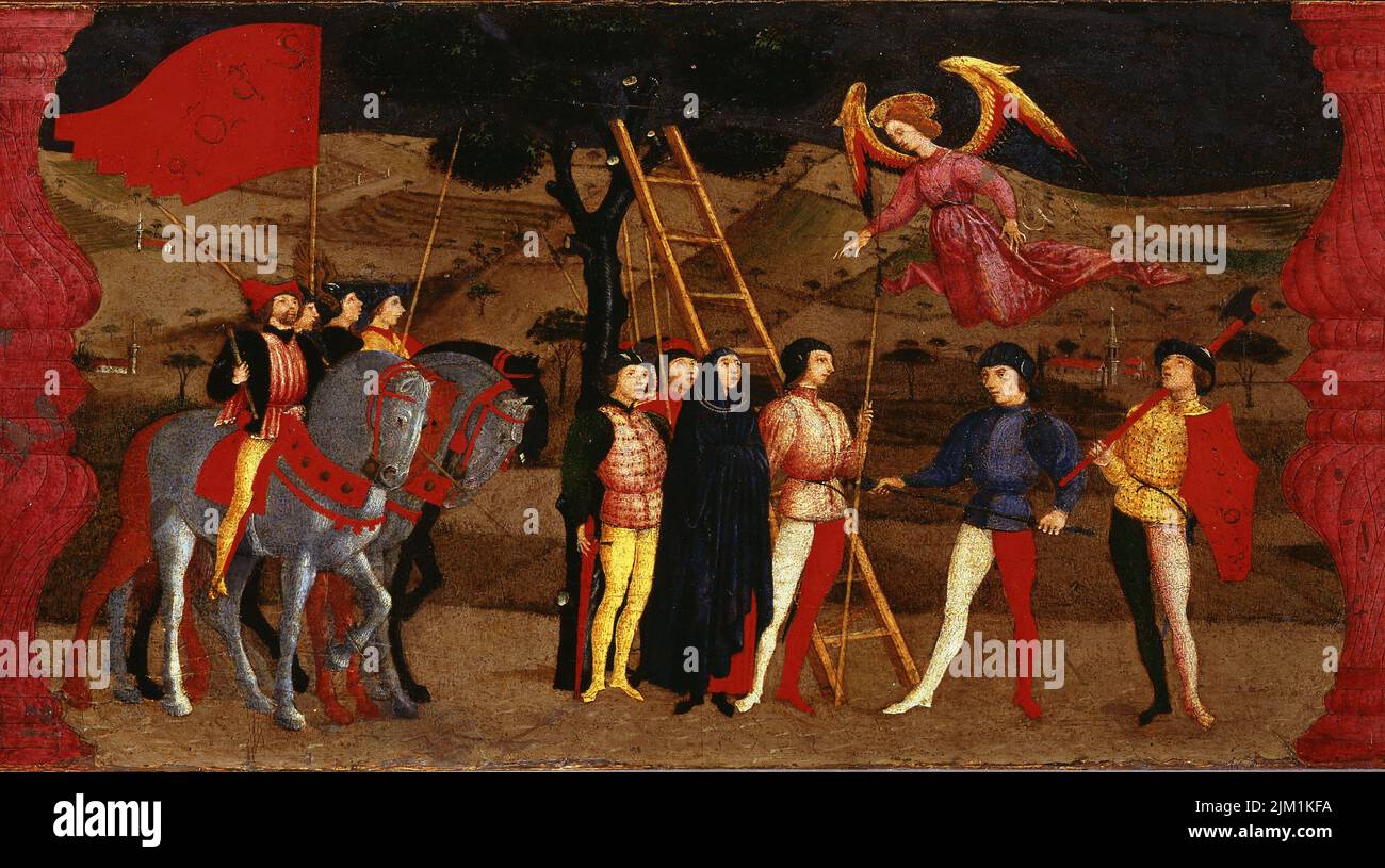 The Miracle of the Desecrated Host (Predella Panel for the church of Corpus Domini in Urbino). Museum: Galleria nazionale delle Marche, Urbino. Author: PAOLO UCCELLO. Stock Photo