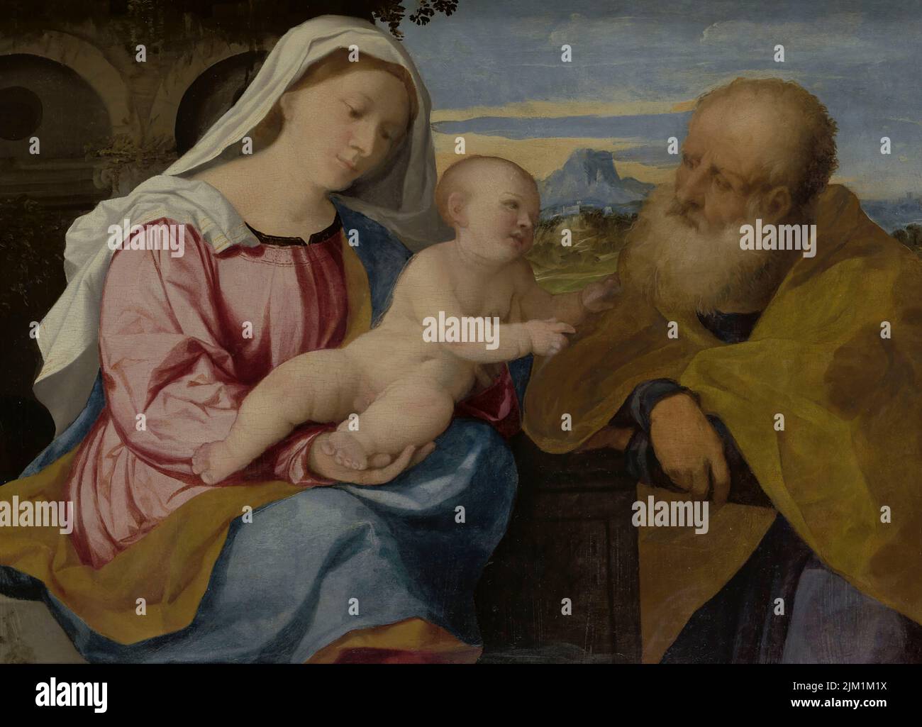 The Holy Family. Museum: Muzeum Narodowe, Krakow. Author: Palma il Vecchio, Jacopo, the Elder. Stock Photo