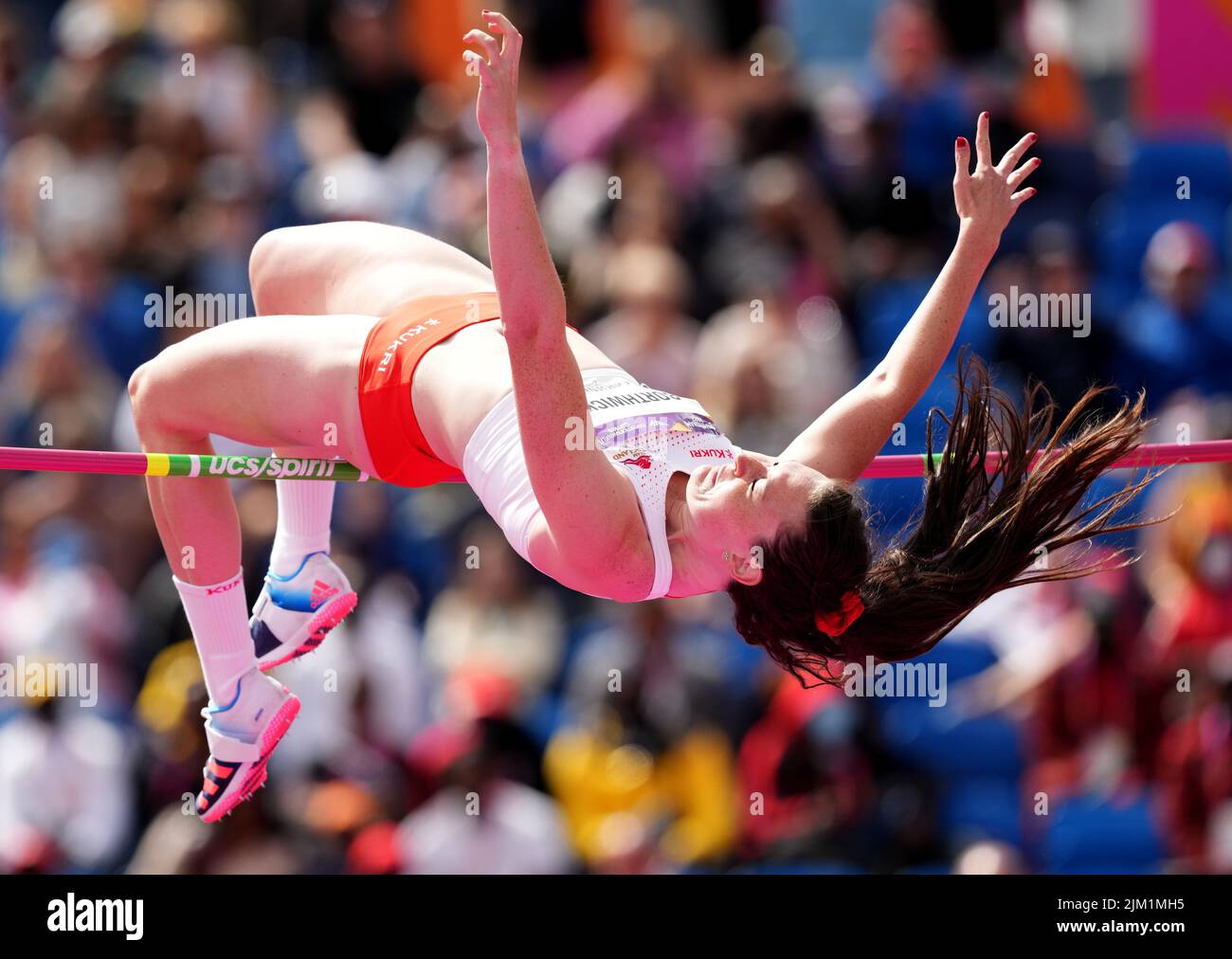 England's Emily Borthwick in action during the Women's High Jump Qualifyng Round at Alexander Stadium on day seven of the 2022 Commonwealth Games in Birmingham. Picture date: Thursday August 4, 2022. Stock Photo
