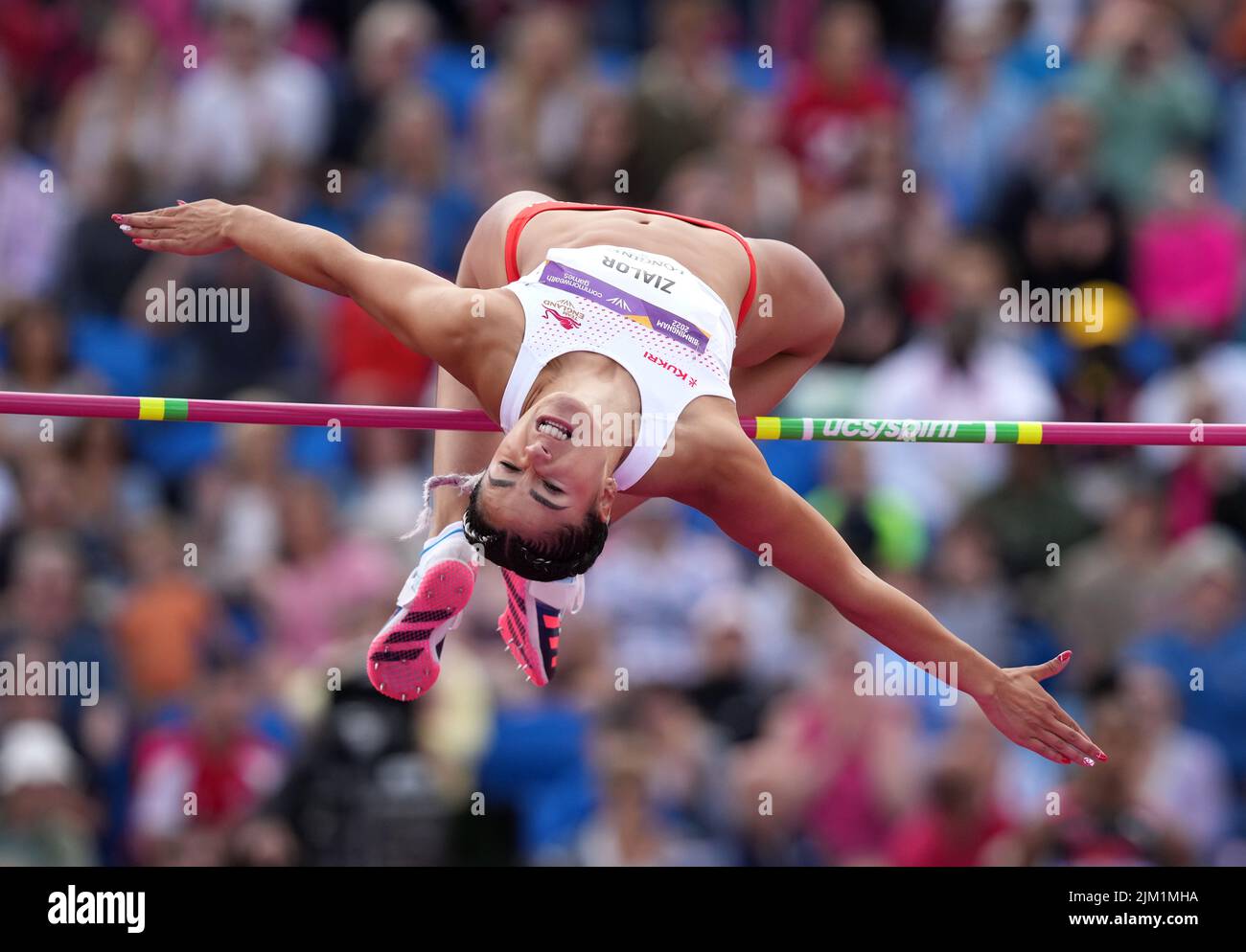 England's Laura Zialor in action during the Women's High Jump Qualifyng Round at Alexander Stadium on day seven of the 2022 Commonwealth Games in Birmingham. Picture date: Thursday August 4, 2022. Stock Photo