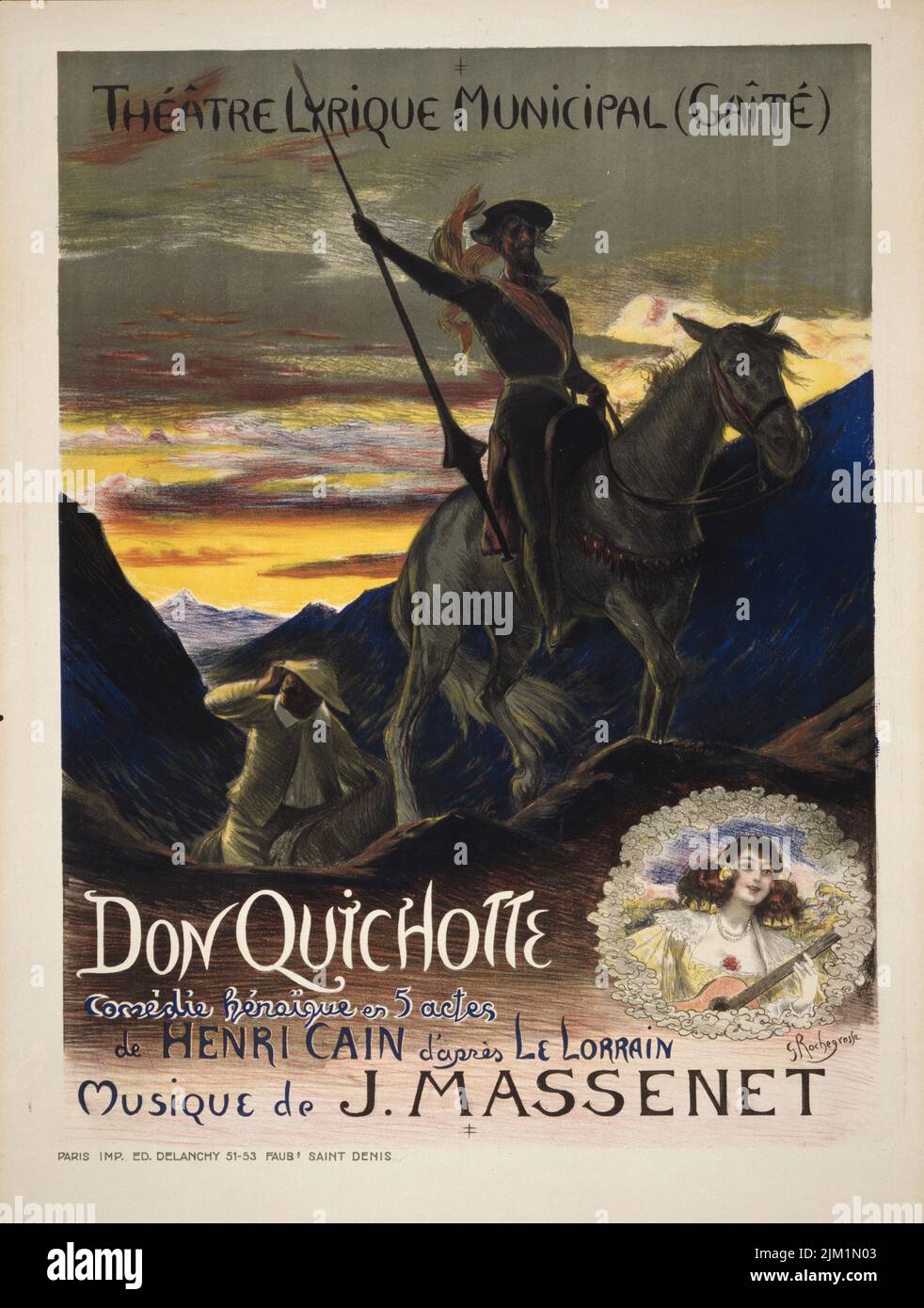 Poster for the Paris prèmiere of the opera Don Quichotte by Jules Massenet. Museum: PRIVATE COLLECTION. Author: Georges Antoine Rochegrosse. Stock Photo