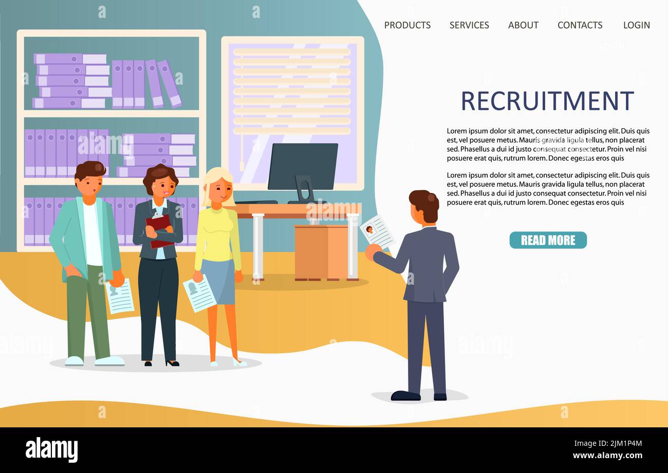 Recruitment landing page website template. Vector illustration in flat ...