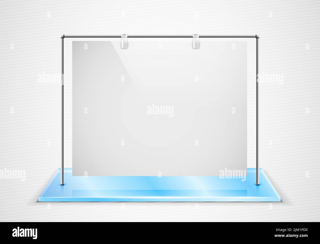Vector ad screen hanging on metal frame standing on glass foundation Stock Vector