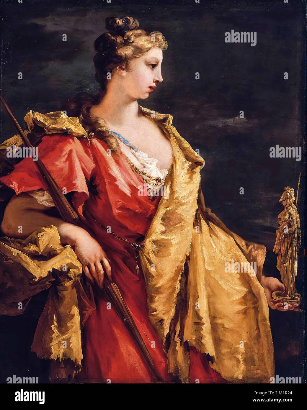 Giovanni Antonio Pellegrini painting, Nobility Holding A Statue Of Athena, oil on canvas, before 1741 Stock Photo