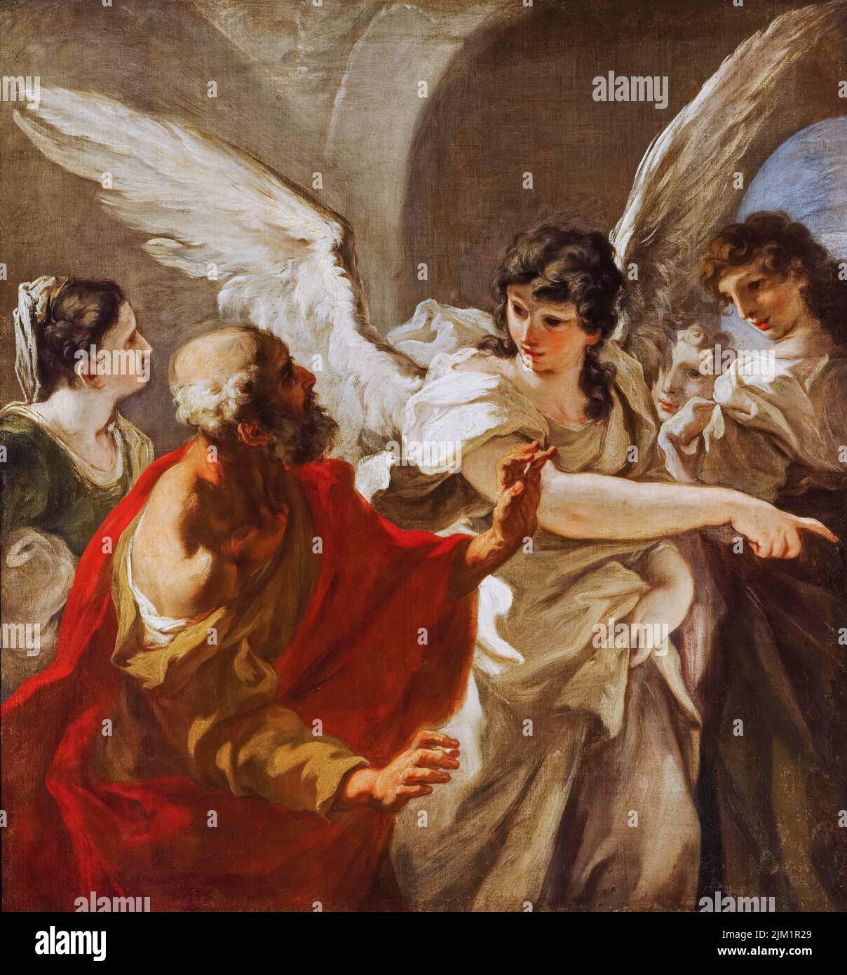 Giovanni Antonio Pellegrini, The Flight of Lot, painting in oil on canvas, before 1741 Stock Photo