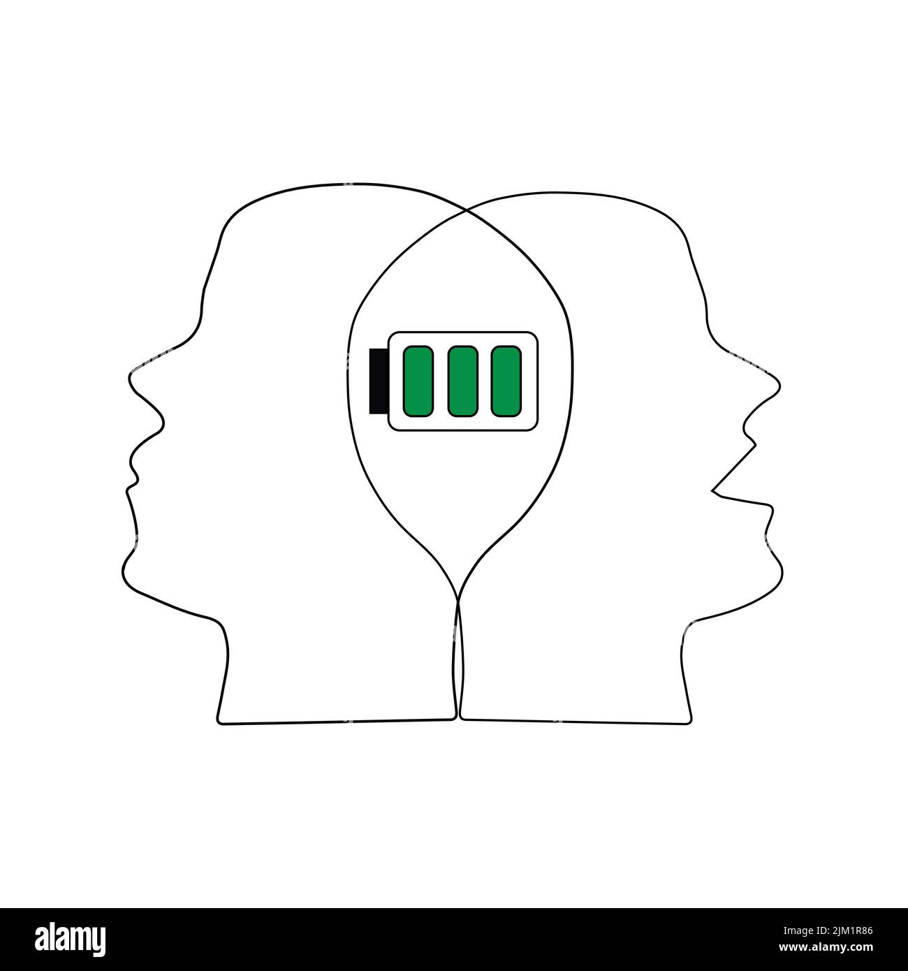 Intersected heads with full battery in the middle Stock Vector