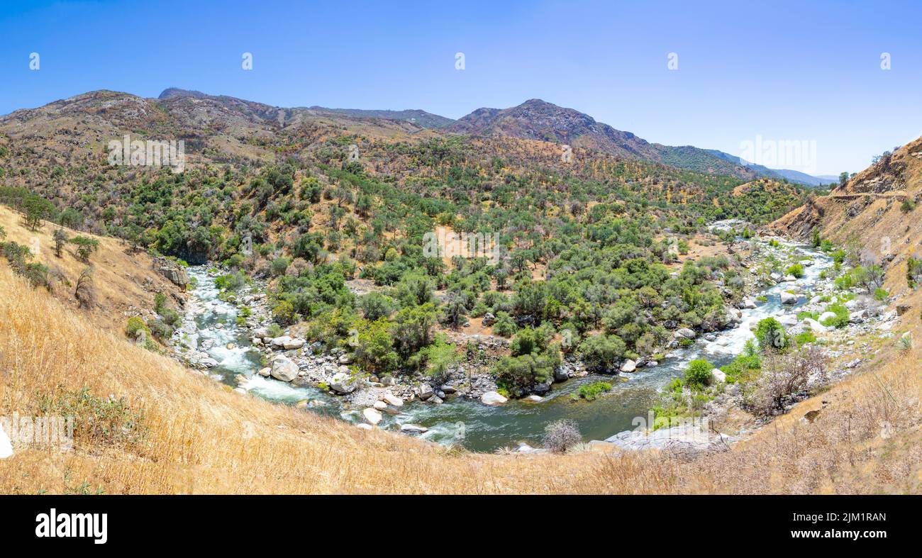 scenic landscape at middle fork kaweah river at entrance of Sequoia tree national park near three rivers, USA Stock Photo