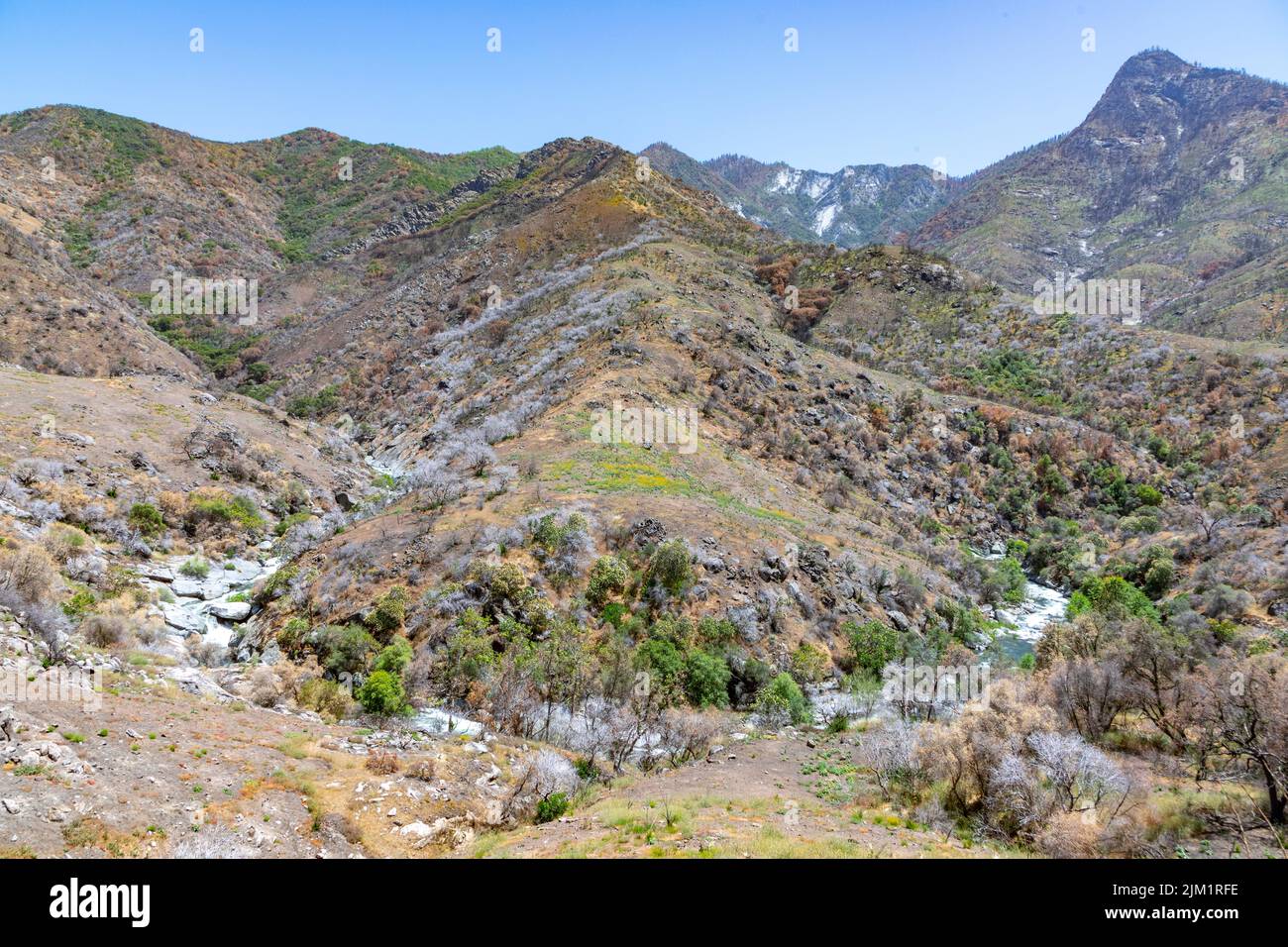 scenic landscape at middle fork kaweah river at entrance of Sequoia tree national park near three rivers, USA Stock Photo