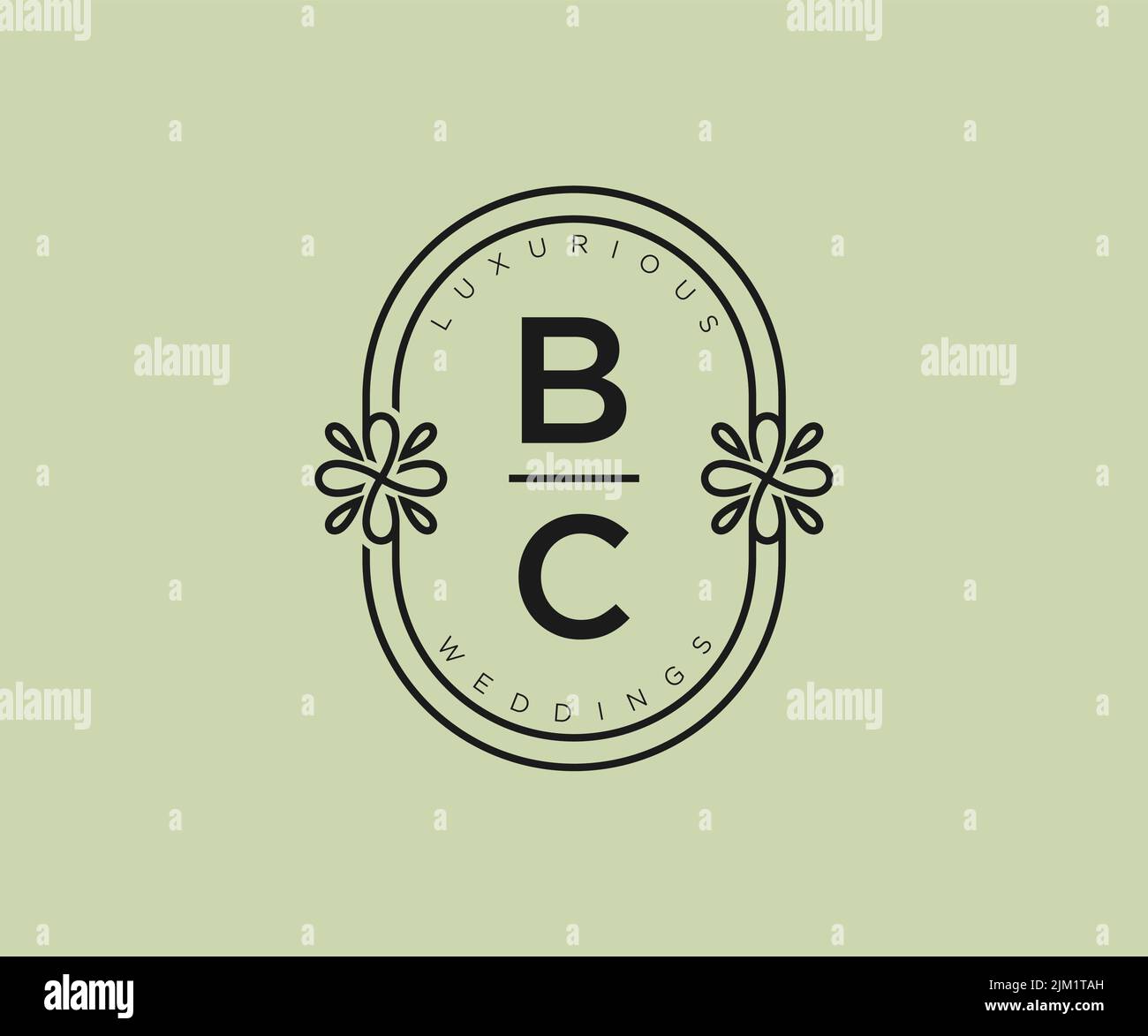 BC Initials letter Wedding monogram logos template, hand drawn modern minimalistic and floral templates for Invitation cards, Save the Date, elegant Stock Vector