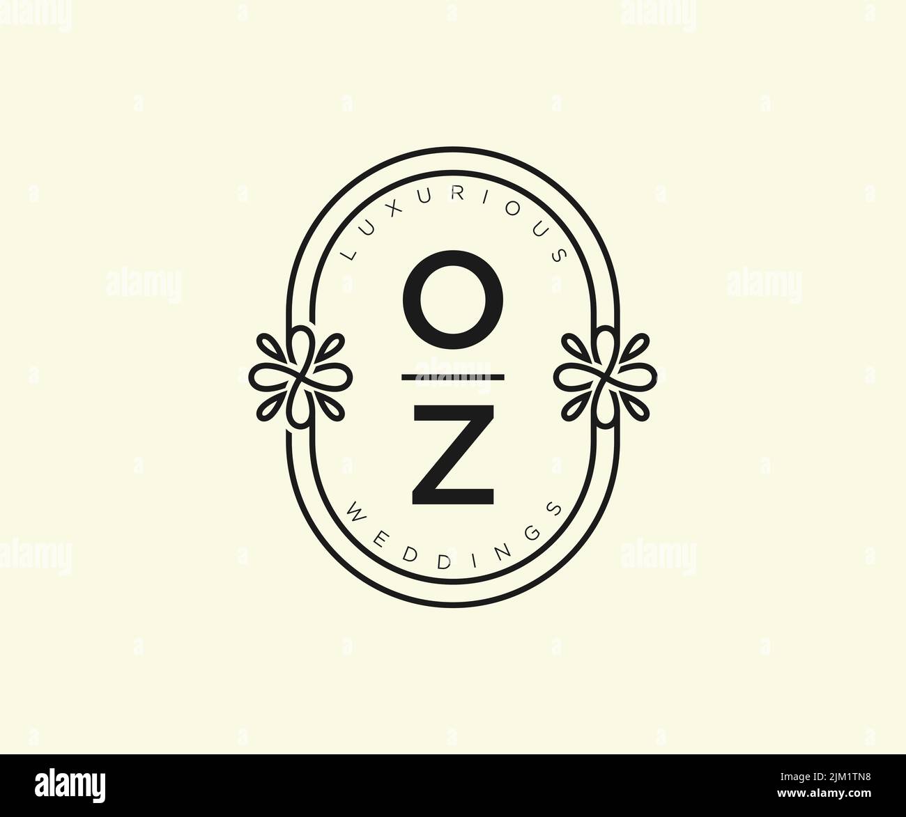 OZ Initials letter Wedding monogram logos template, hand drawn modern minimalistic and floral templates for Invitation cards, Save the Date, elegant Stock Vector
