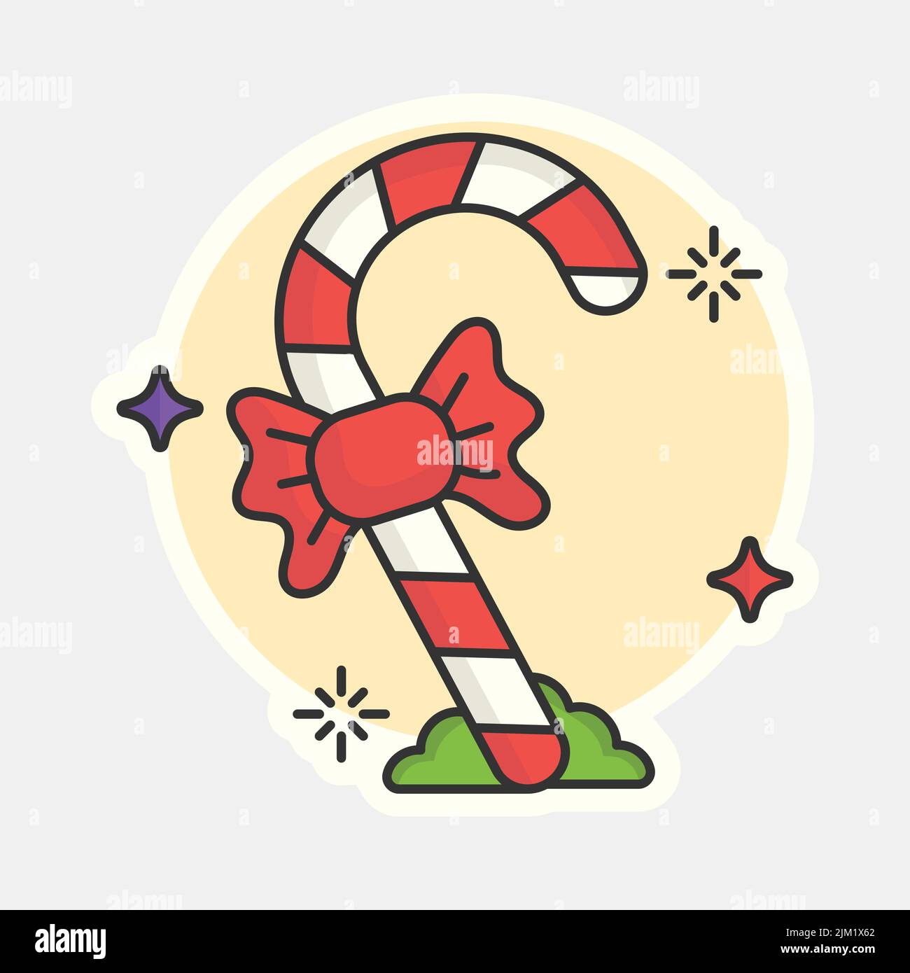 Illustration Of Candy Stick Sticker And Icon In Red And White Color