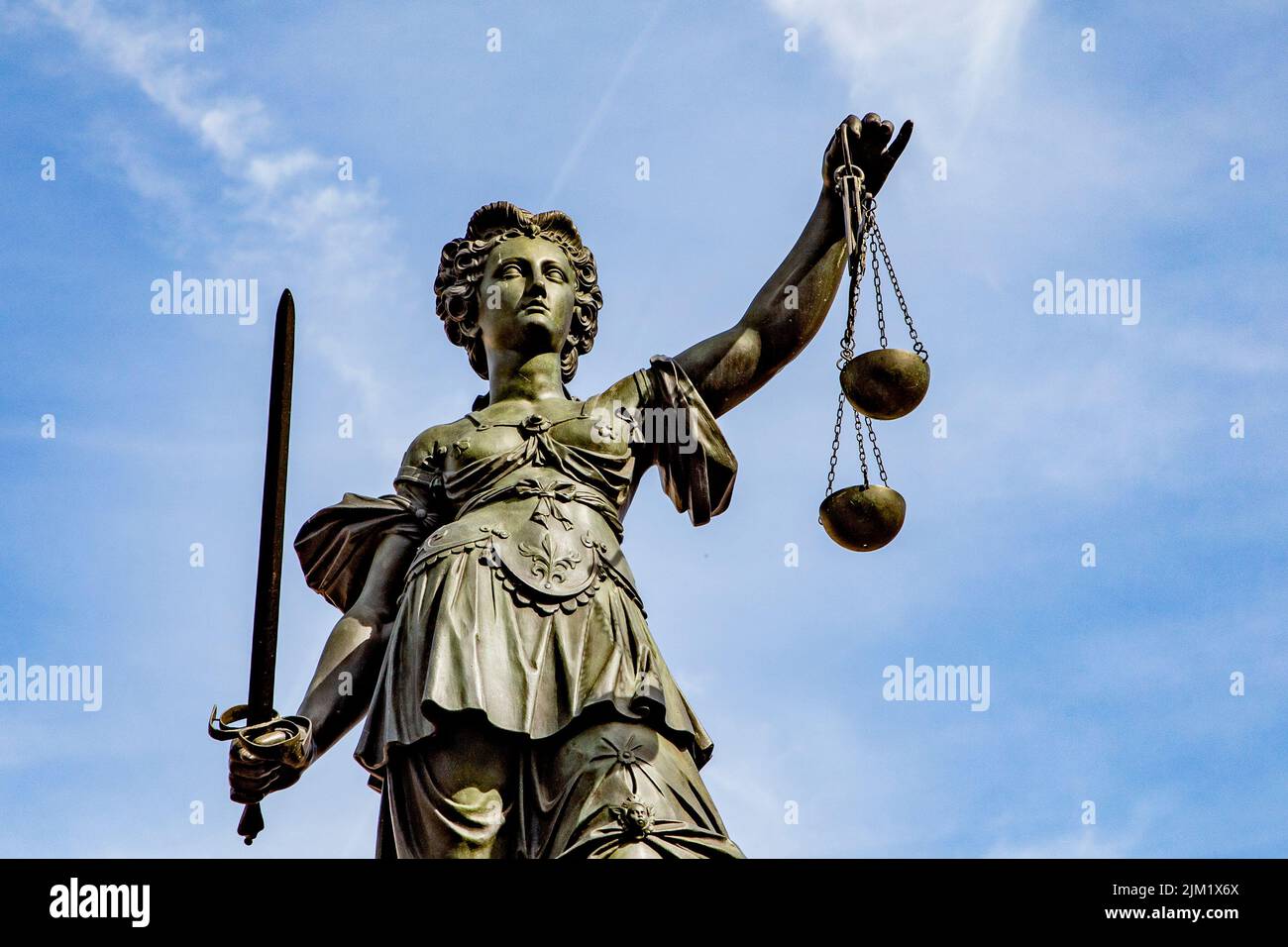 Justitia Lady Justice . sculpture at the Roemerberg in Frankfurt